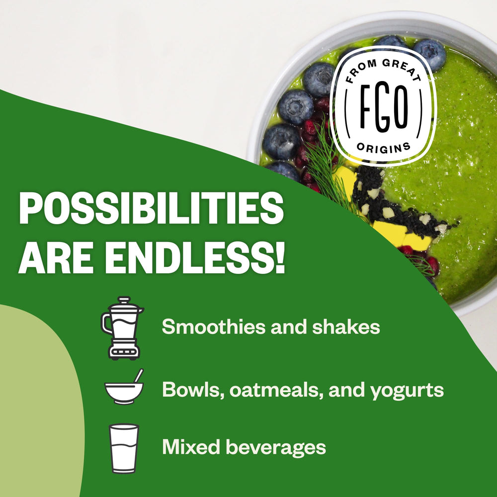 FGO amla powder in bowl with yogurt highlights pairing with dairy for smoothies.