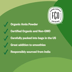 FGO amla powder from subtropical India shows authentic Indian gooseberry source.