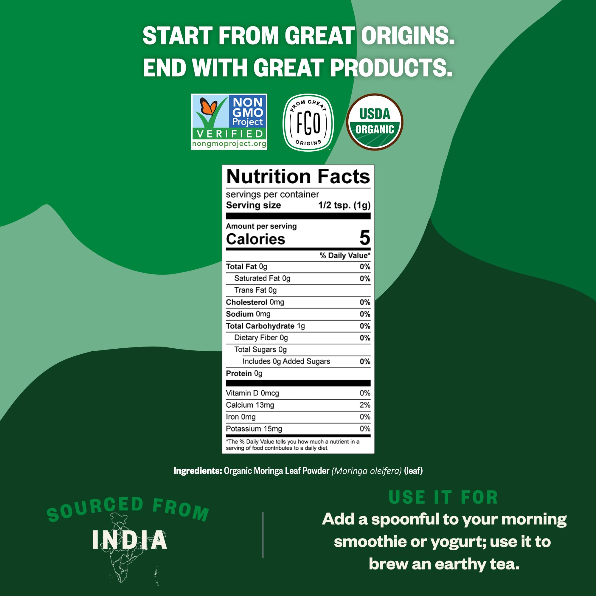 Resealable pouch keeps FGO moringa powder fresh between uses