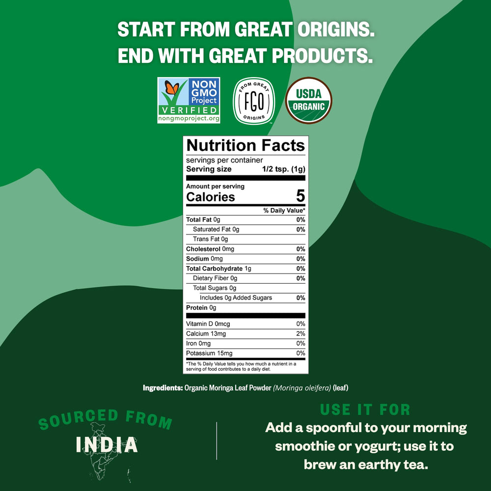 Resealable pouch keeps FGO moringa powder fresh between uses