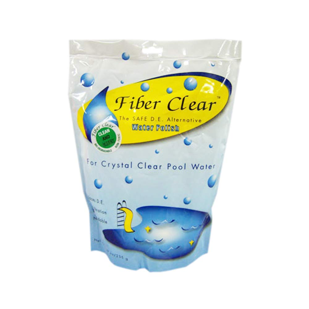 Fiber Clear 7lb packaging bag shown, an eco-friendly DE alternative for pool filters.