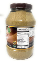 Fibra Kania pecan powder on kitchen counter as a meal supplement.
