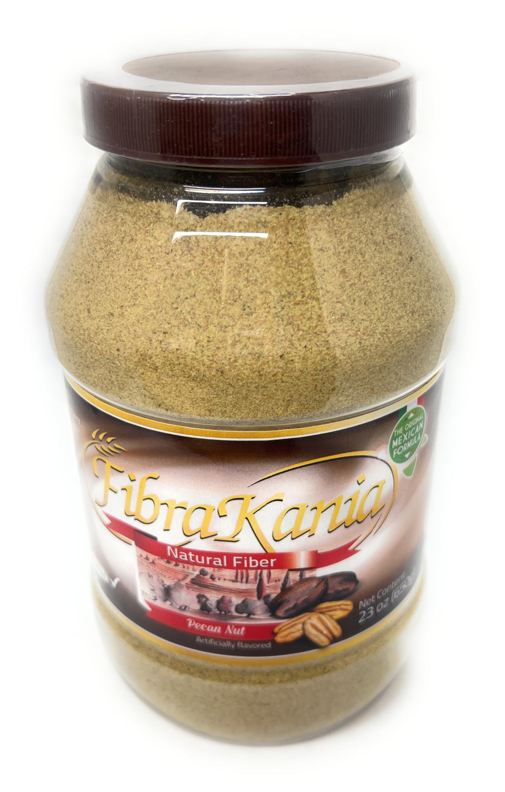 Fibra Kania pecan powder label with ingredients highlighting natural fiber.