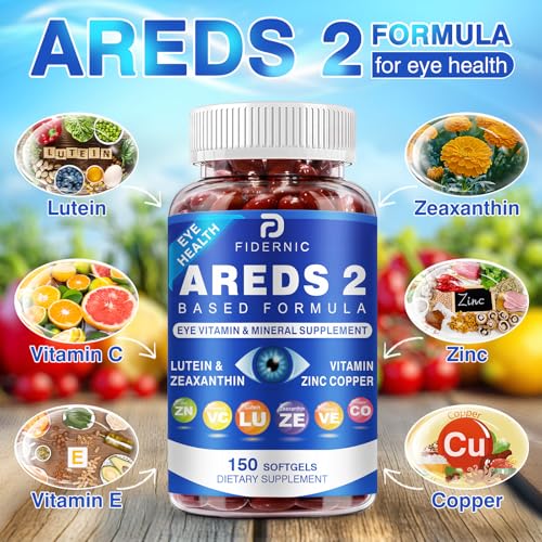 FIDERNIC AREDS2 bottle label highlights lutein, zeaxanthin, and ocular vitamins.