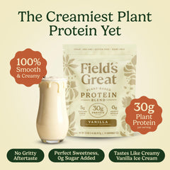 Field's Great vanilla pea protein shake glass with creamy texture.