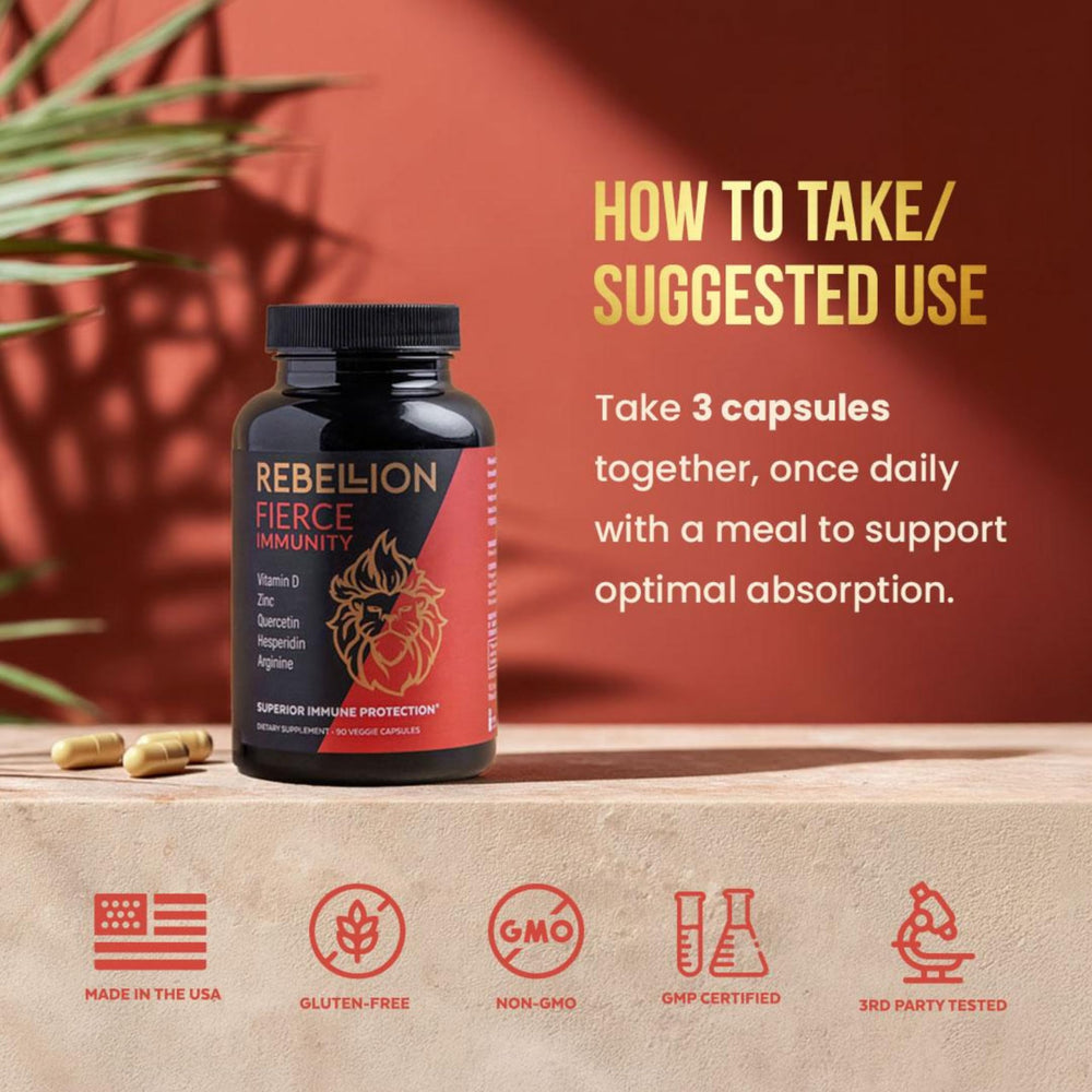 Fierce Immunity label and pills ready for everyday immune health
