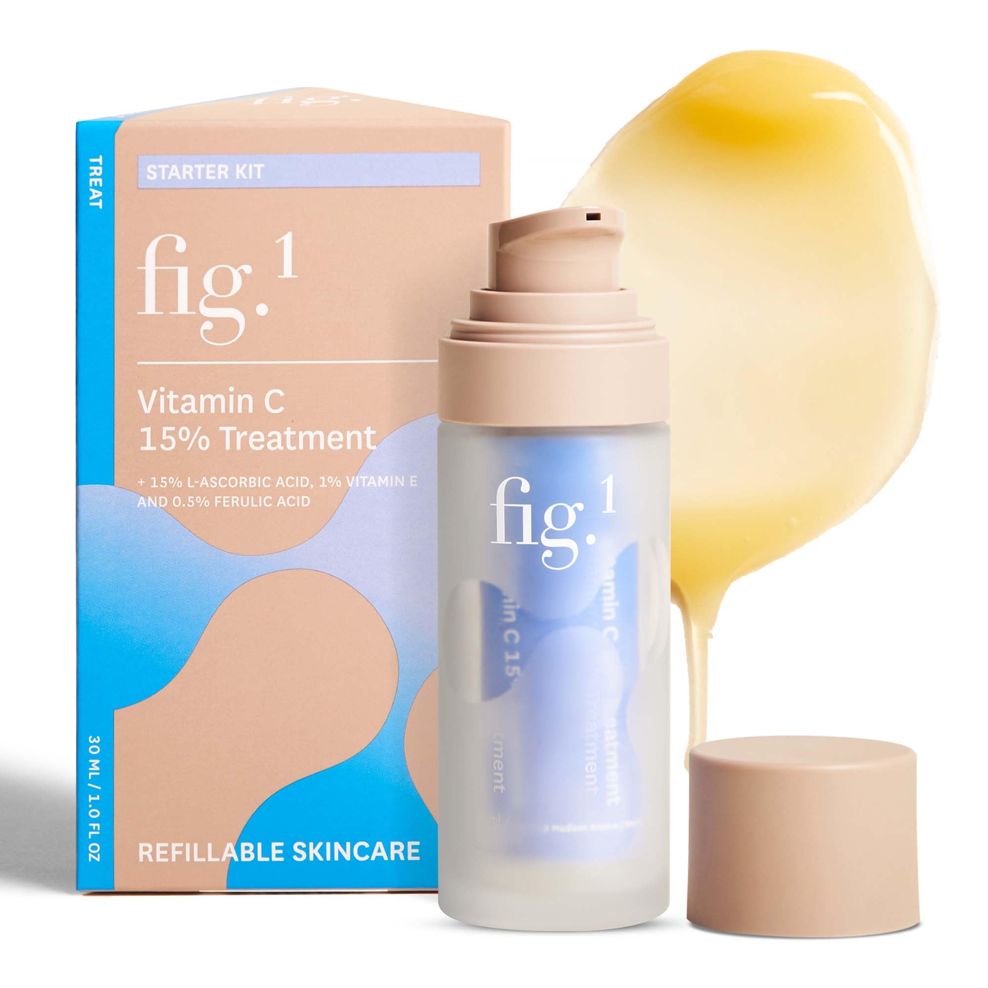 Fig.1 Vitamin C 15% serum bottle close-up signaling brightening and hydration