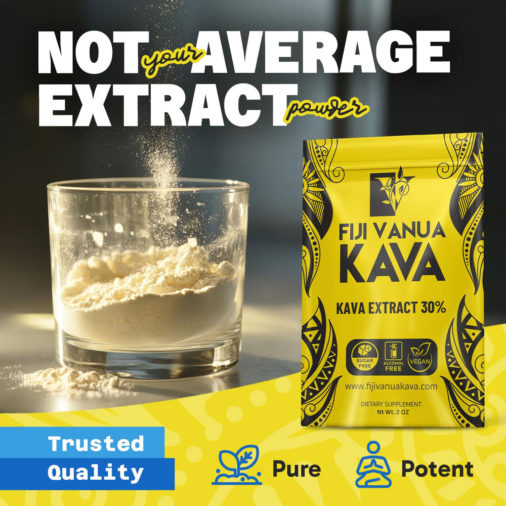 Compact 2 oz Fiji Vanua Kava packaging for on-the-go use.