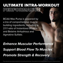 Glass of FINAFLEX BCAA MAX Pump peach mango ready for workout.