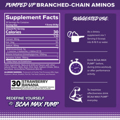 FINAFLEX BCAA MAX Pump tub label highlighting 2:1:1 BCAA ratio and Betaine