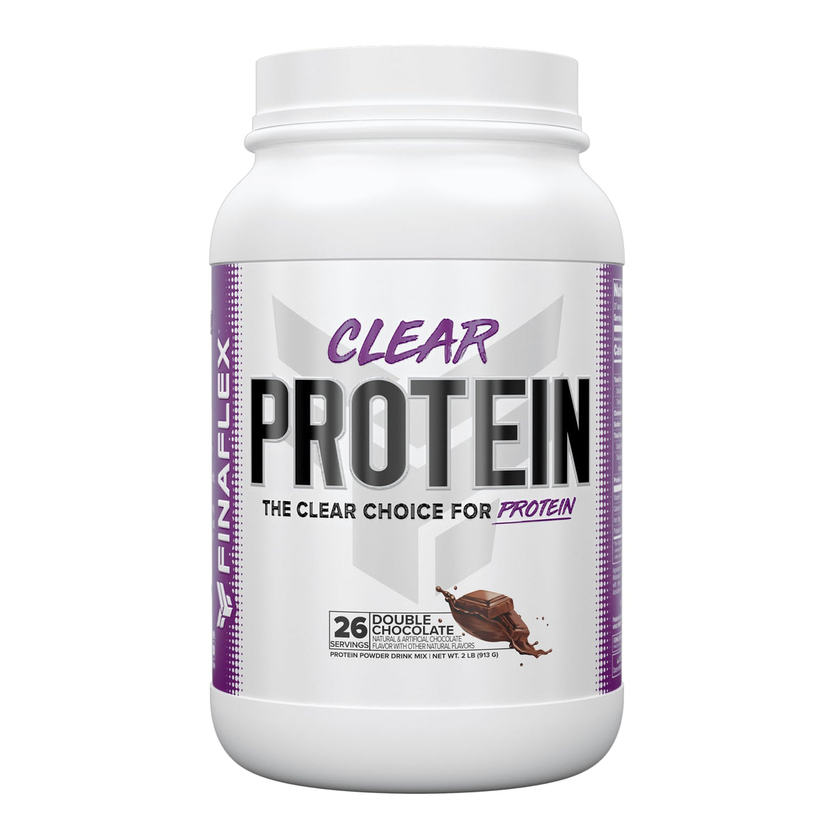 FINAFLEX Clear Protein Double Chocolate powder in scoop highlights a high-protein, low-carb option.
