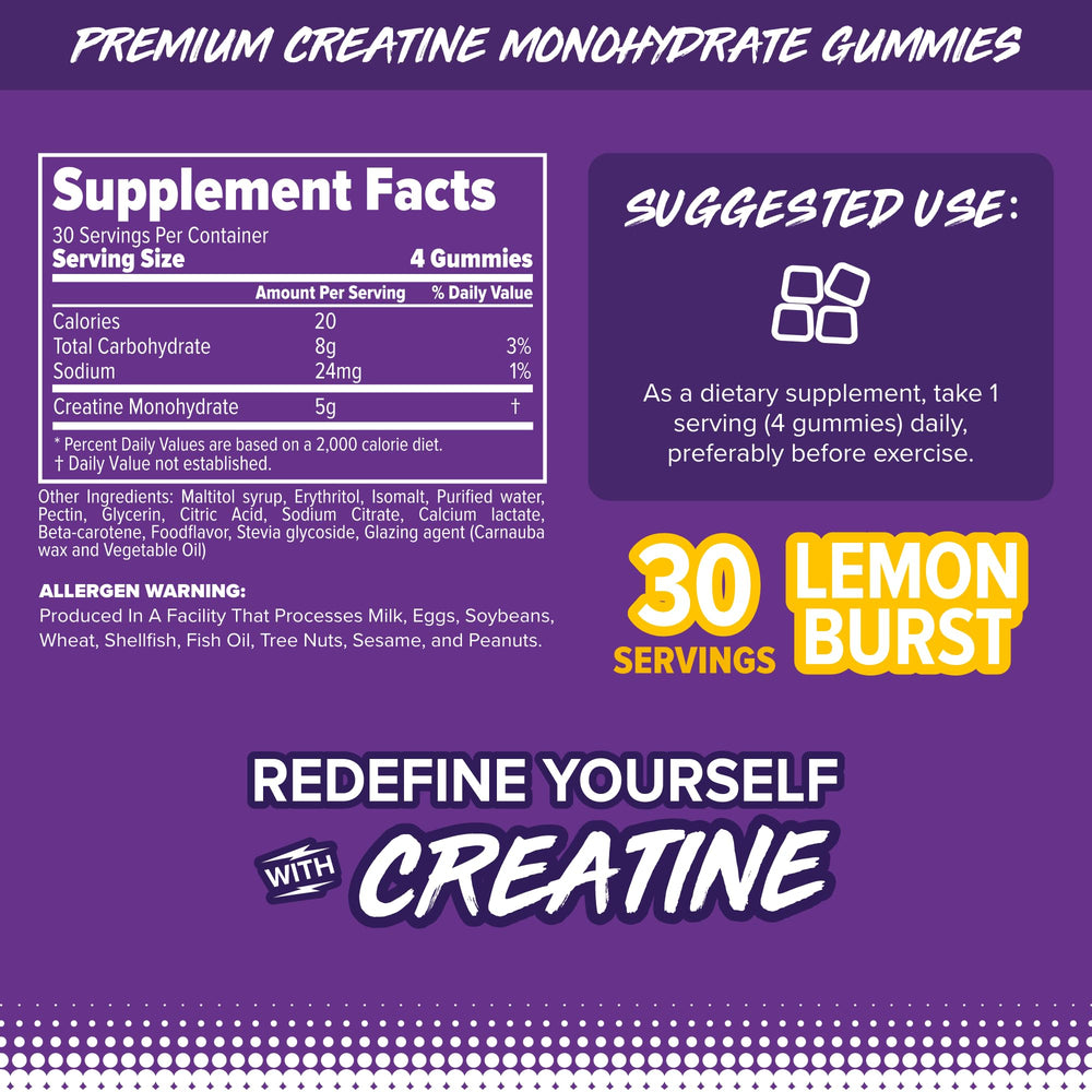 FINAFLEX Creatine Gummies lemon burst gummies on shelf support muscle strength and recovery.