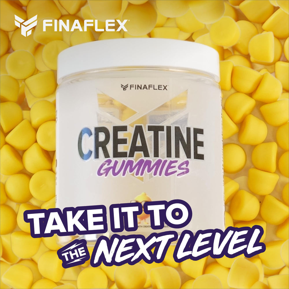 FINAFLEX Creatine Gummies lemon burst pack emphasizes portability for gym and travel.