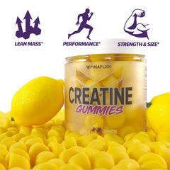 FINAFLEX Creatine Gummies lemon burst serving shows convenient daily supplement for training.