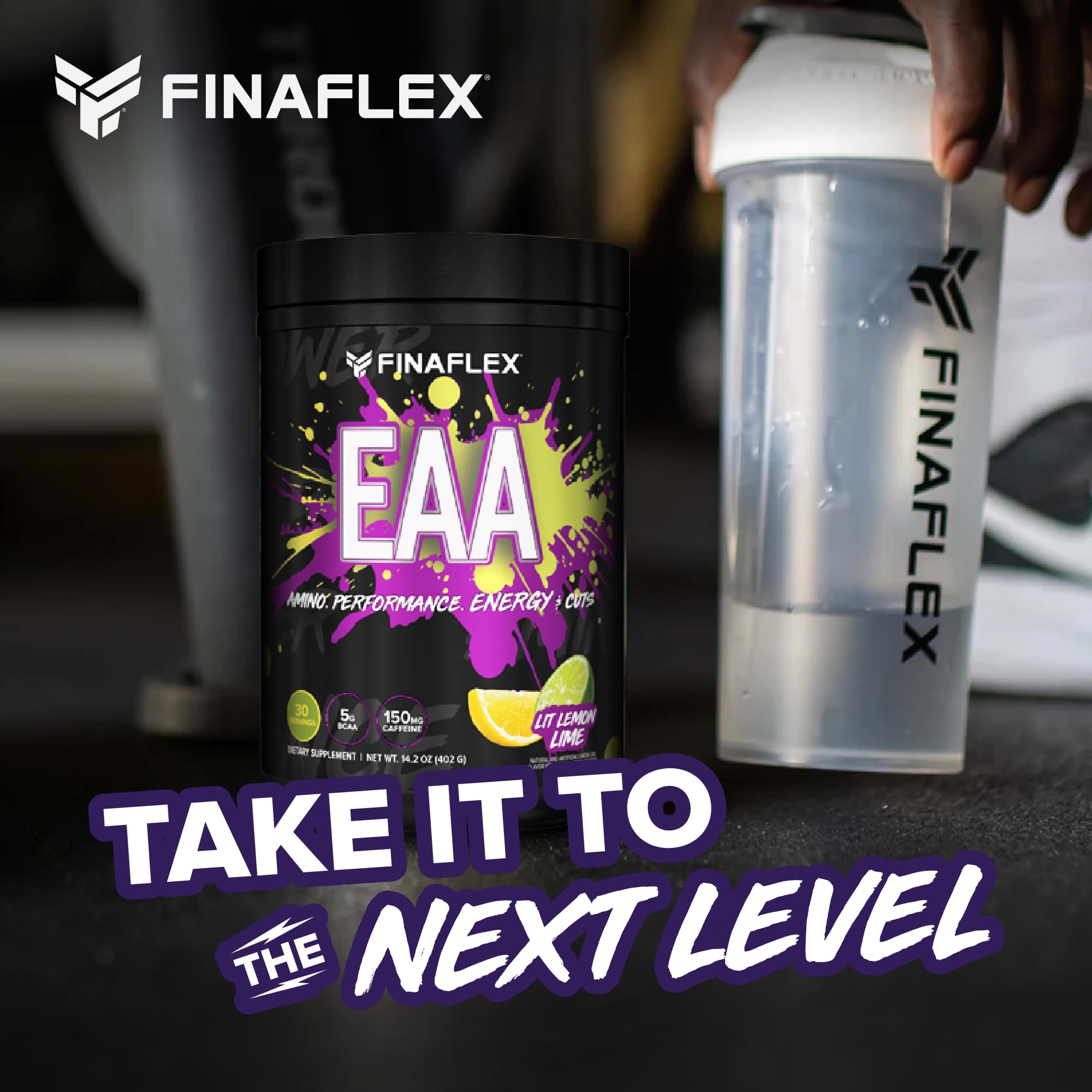 FINAFLEX EAA Hardcore Lit Lemon-Lime serving on table hints at ready-to-use pre-workout