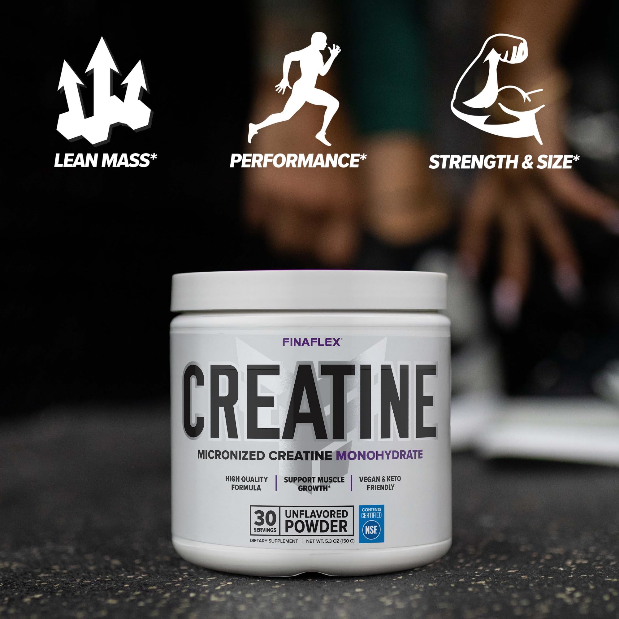 NSF certification seal on FINAFLEX Creatine packaging for trusted quality