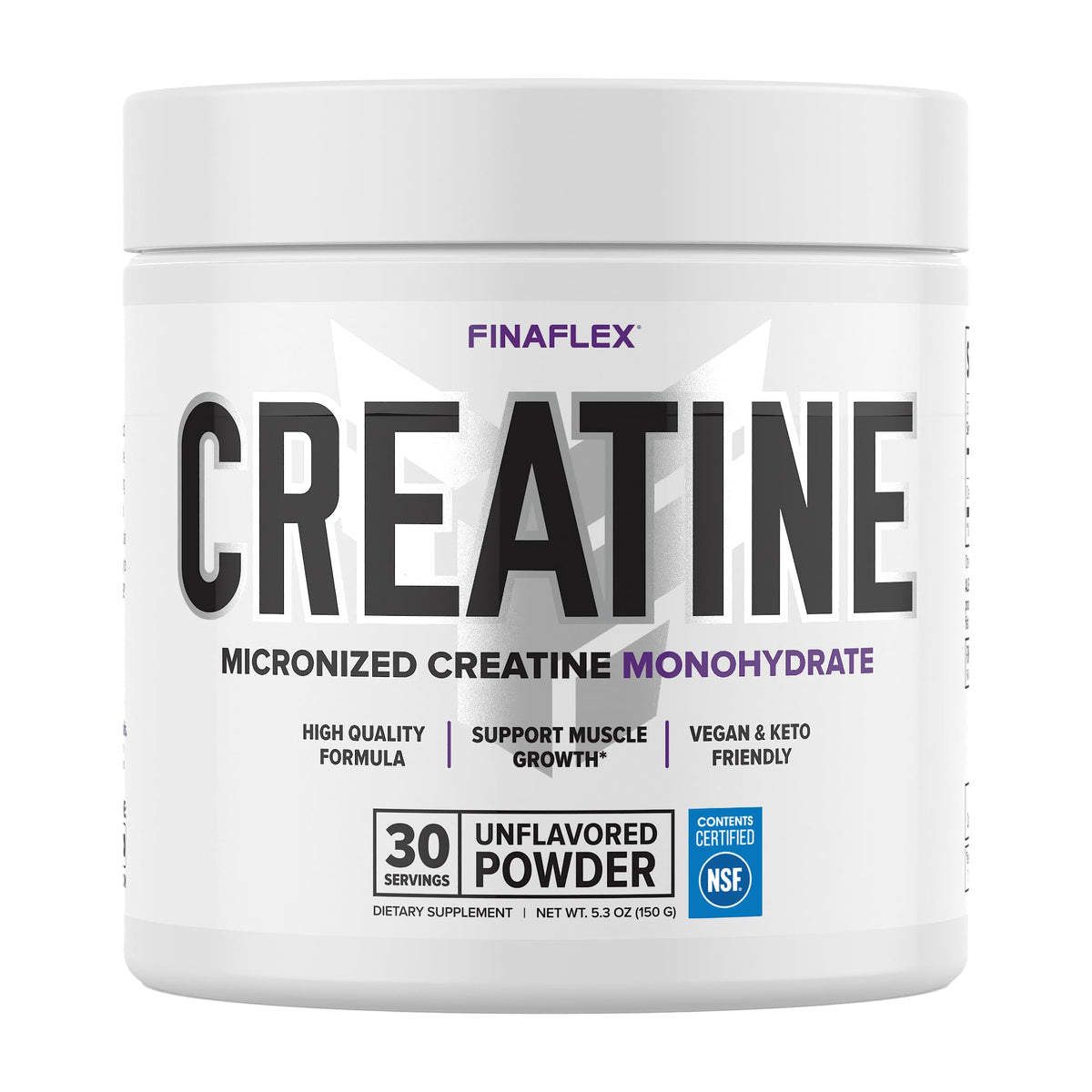 FINAFLEX Pure Creatine bottle on gym bench highlighting strength and focus
