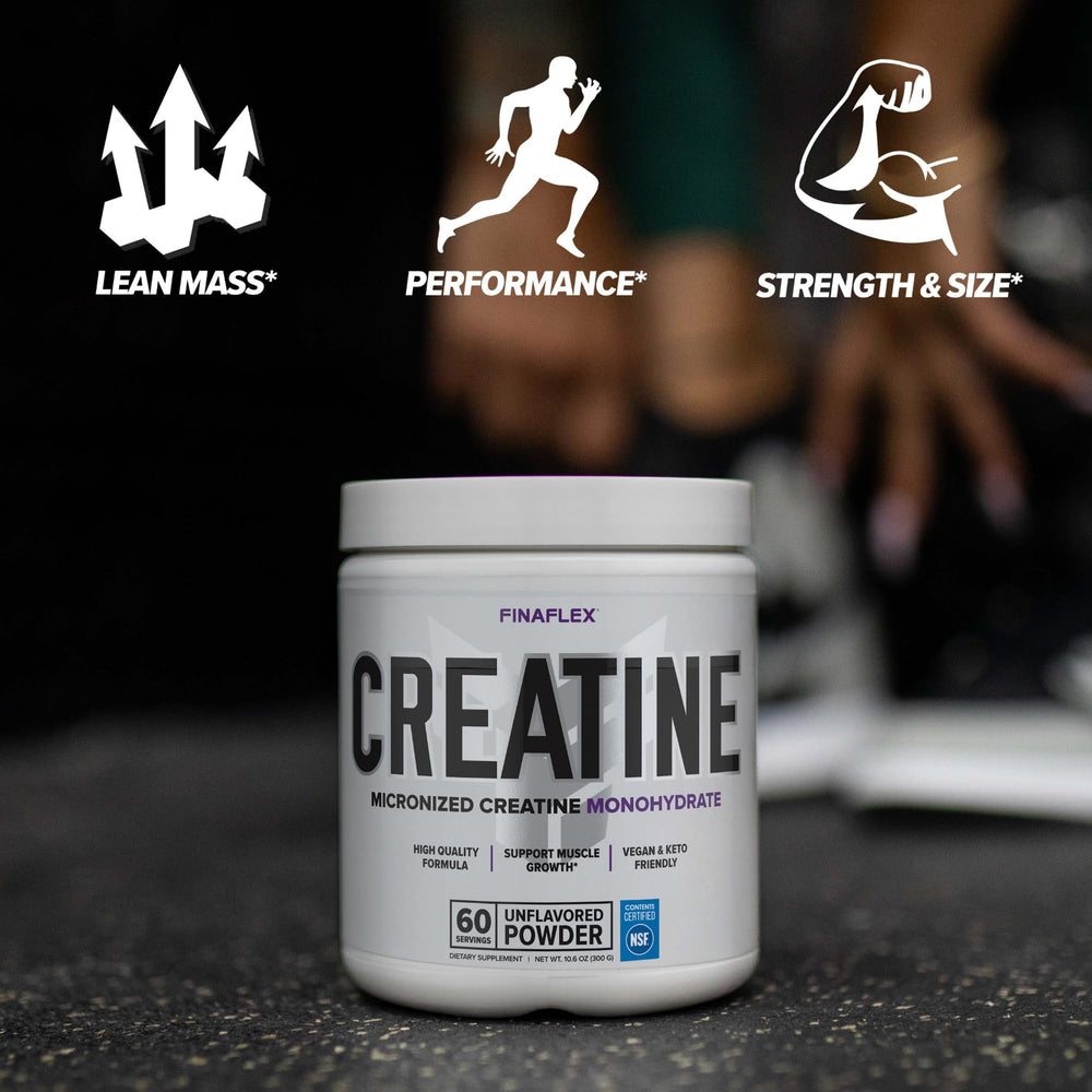 FINAFLEX Pure Creatine in a workout setup suggesting enhanced performance
