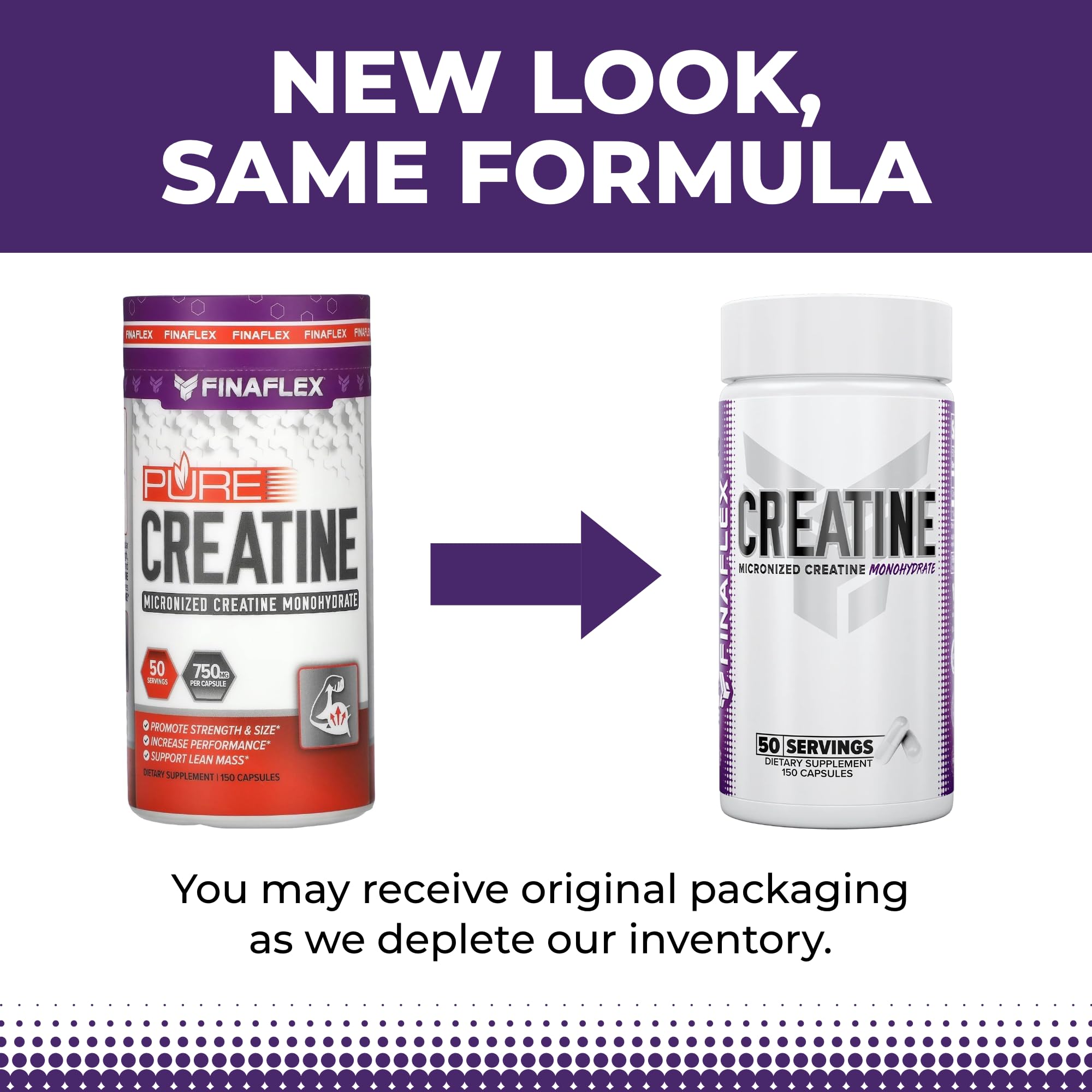 FINAFLEX Pure Creatine label highlights 100% pure creatine monohydrate.