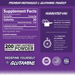 FINAFLEX Pure L-Glutamine powder scoop shows pure formula for recovery
