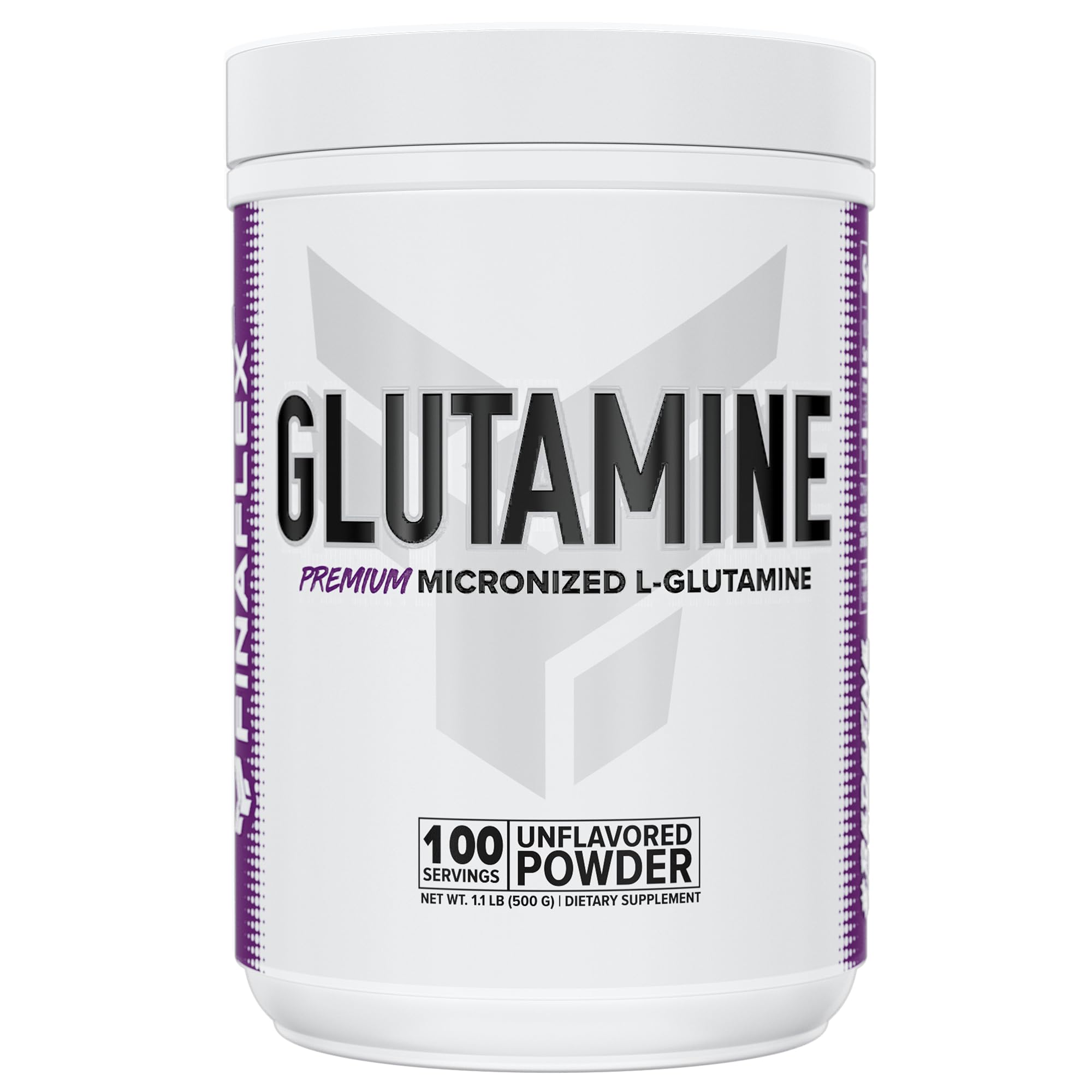 FINAFLEX Pure Glutamine unflavored powder in a jar for post-workout support