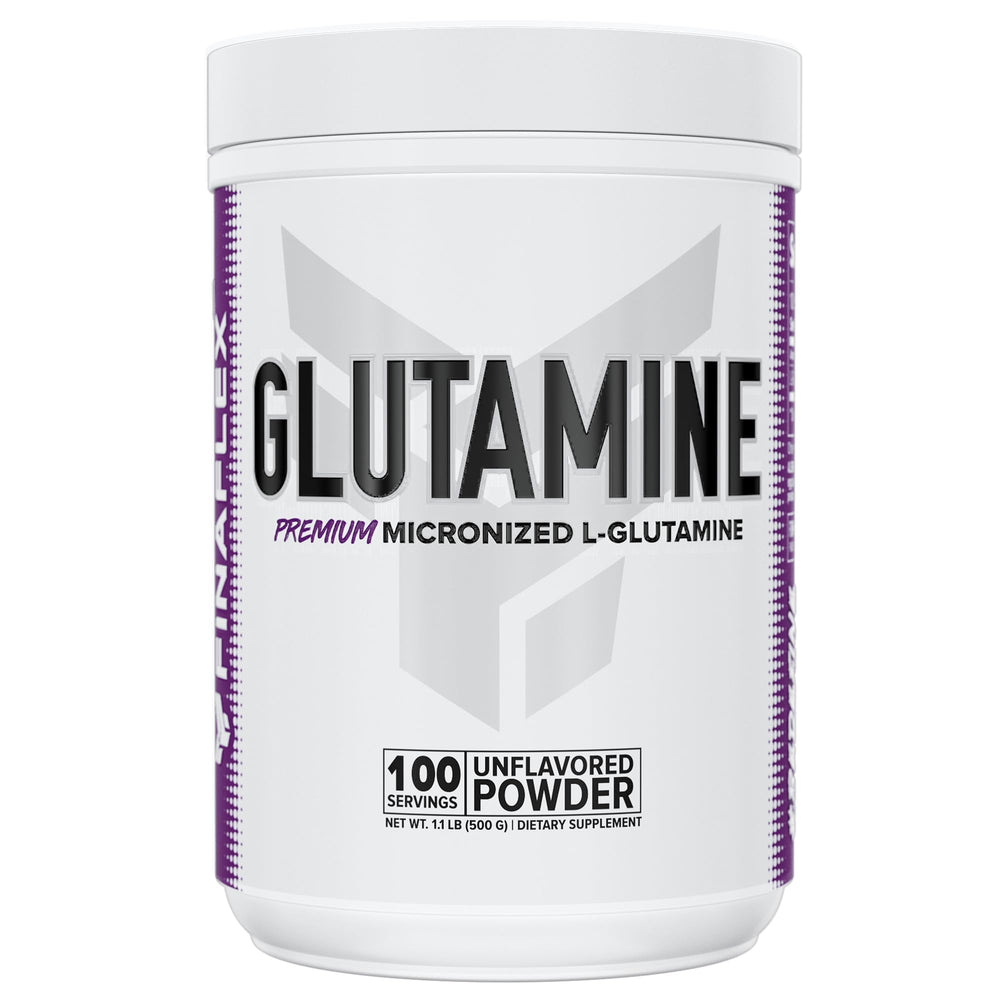 FINAFLEX Pure Glutamine unflavored powder in a jar for post-workout support