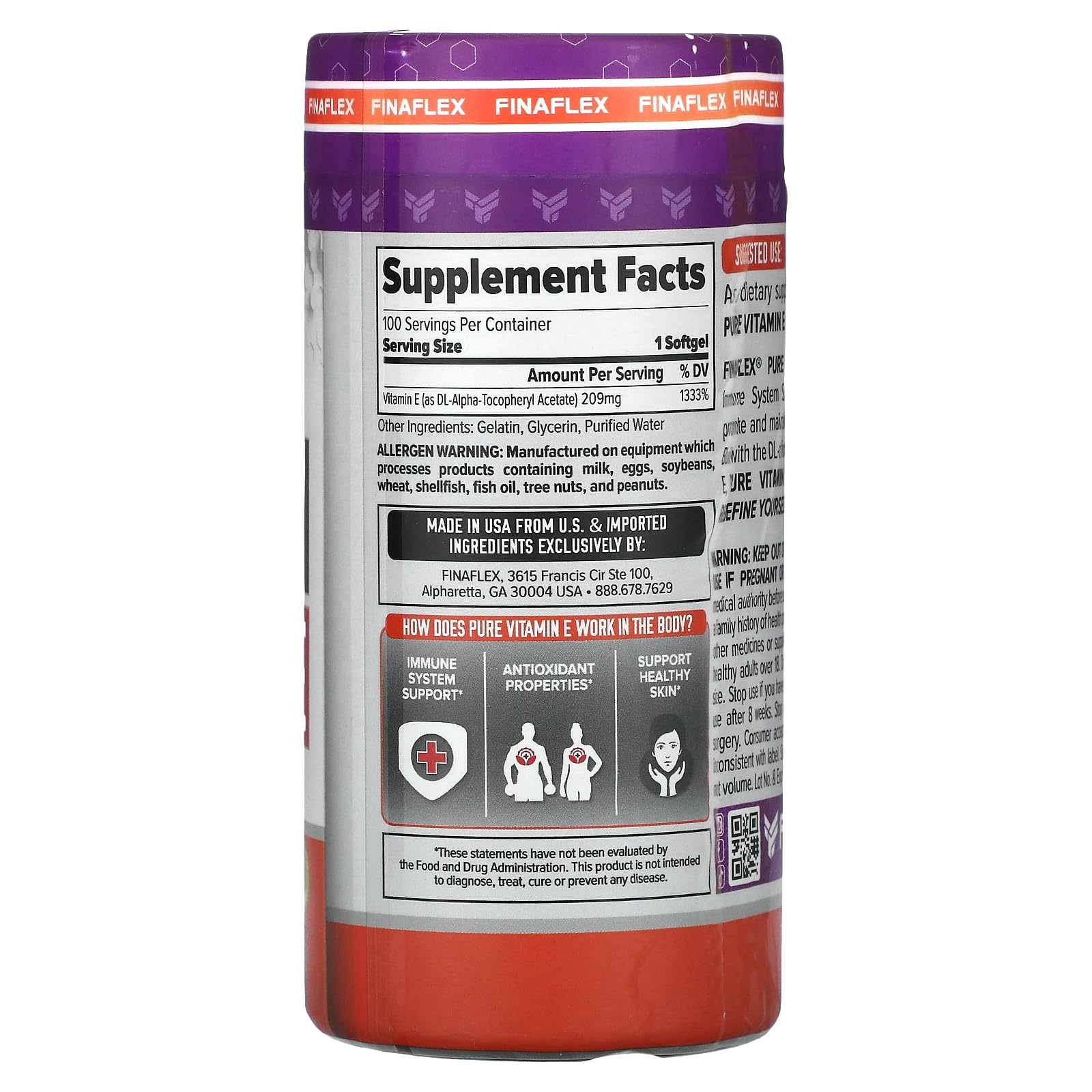 FINAFLEX Pure Vitamin E softgels close-up; easy daily skin nourishment with convenient capsules.