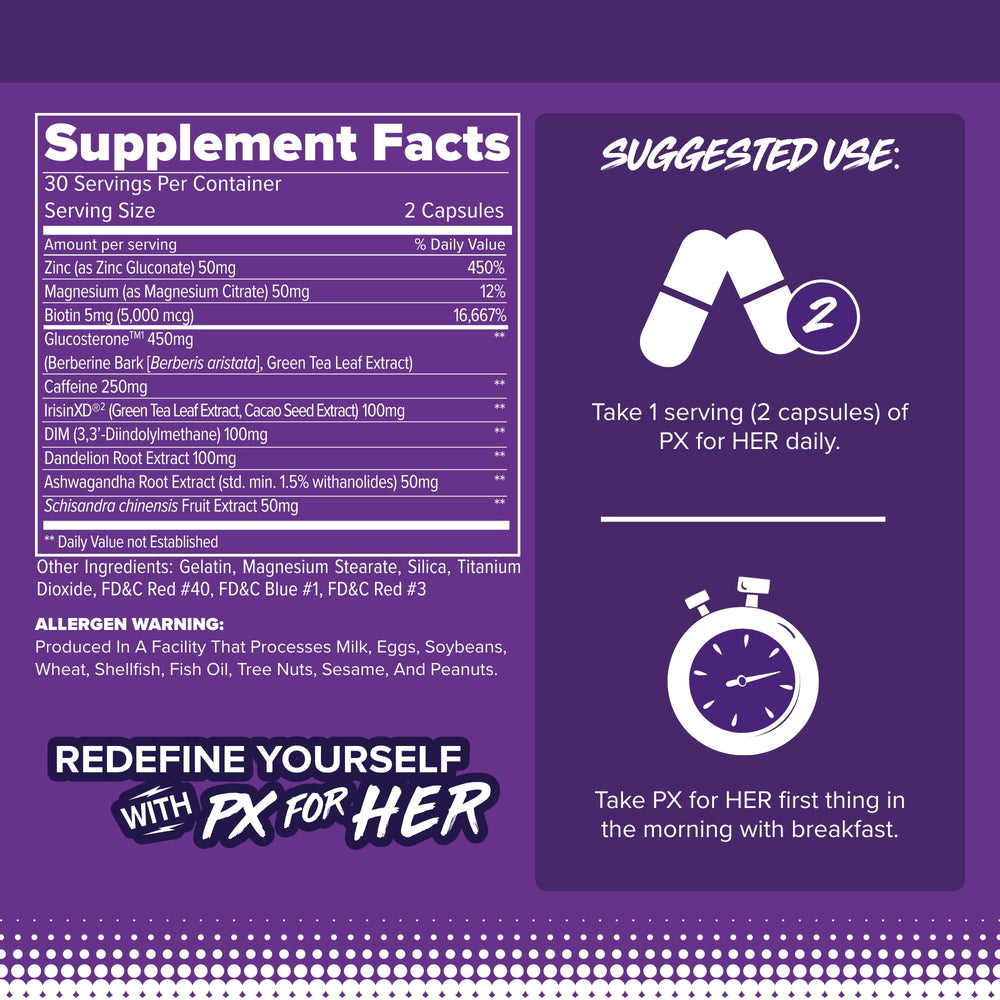 FINAFLEX PX for HER capsules closeup highlighting easy-to-swallow pills
