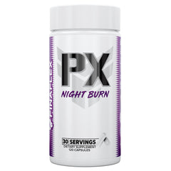 FINAFLEX PX Night Burn capsules on bottle highlighting non-stimulant fat loss support.