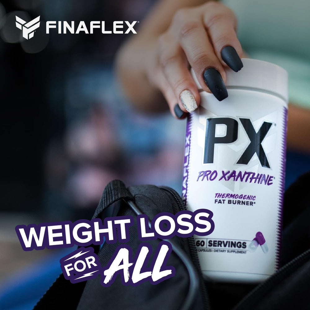 FINAFLEX PX PRO Xanthine on gym bench for pre-workout energy