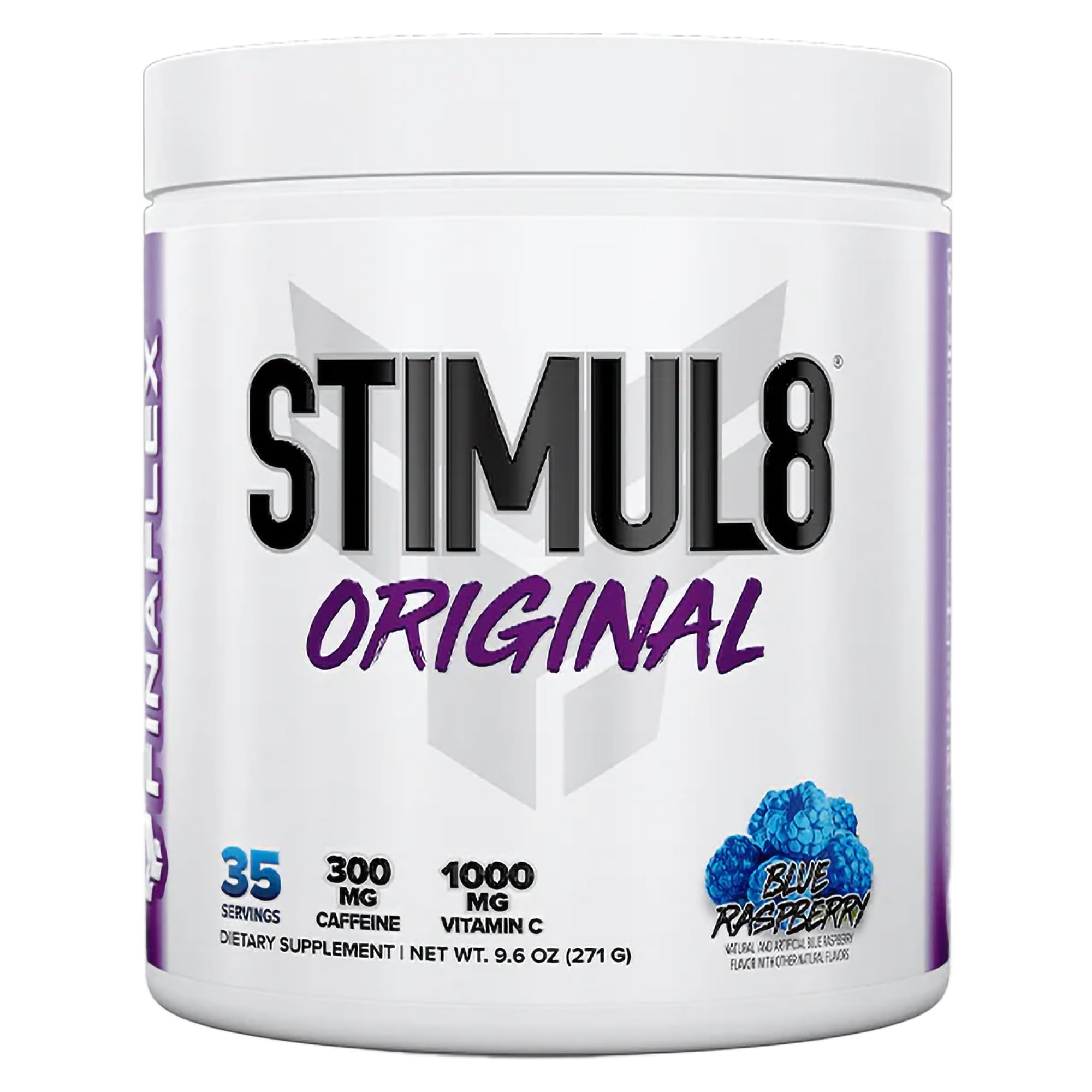 FINAFLEX STIMUL8 blue raspberry powder scoop for an energy-boosting pre-workout