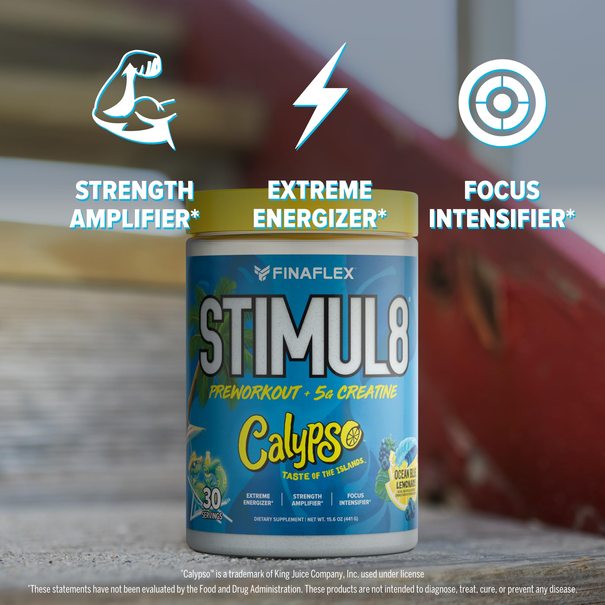 FINAFLEX STIMUL8 Calypso Ocean Blue Lemonade in glass with ice