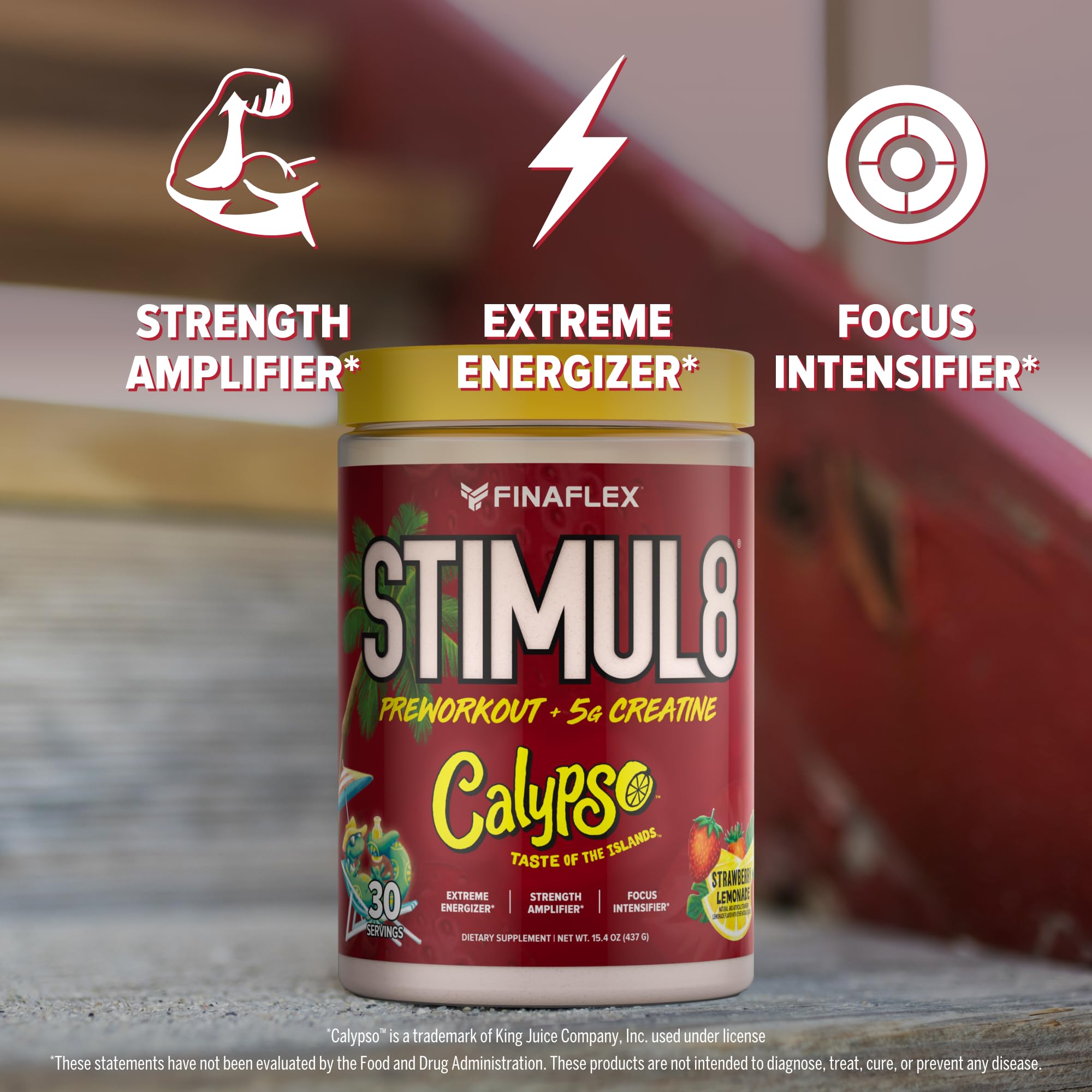 FINAFLEX STIMUL8 Calypso glass with prepared Strawberry Lemonade drink, vibrant and energizing