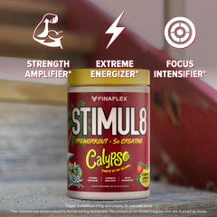 FINAFLEX STIMUL8 Calypso glass with prepared Strawberry Lemonade drink, vibrant and energizing