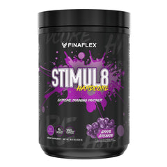 FINAFLEX Stimul8 Hardcore bottle in grape grenade flavor for intense training.