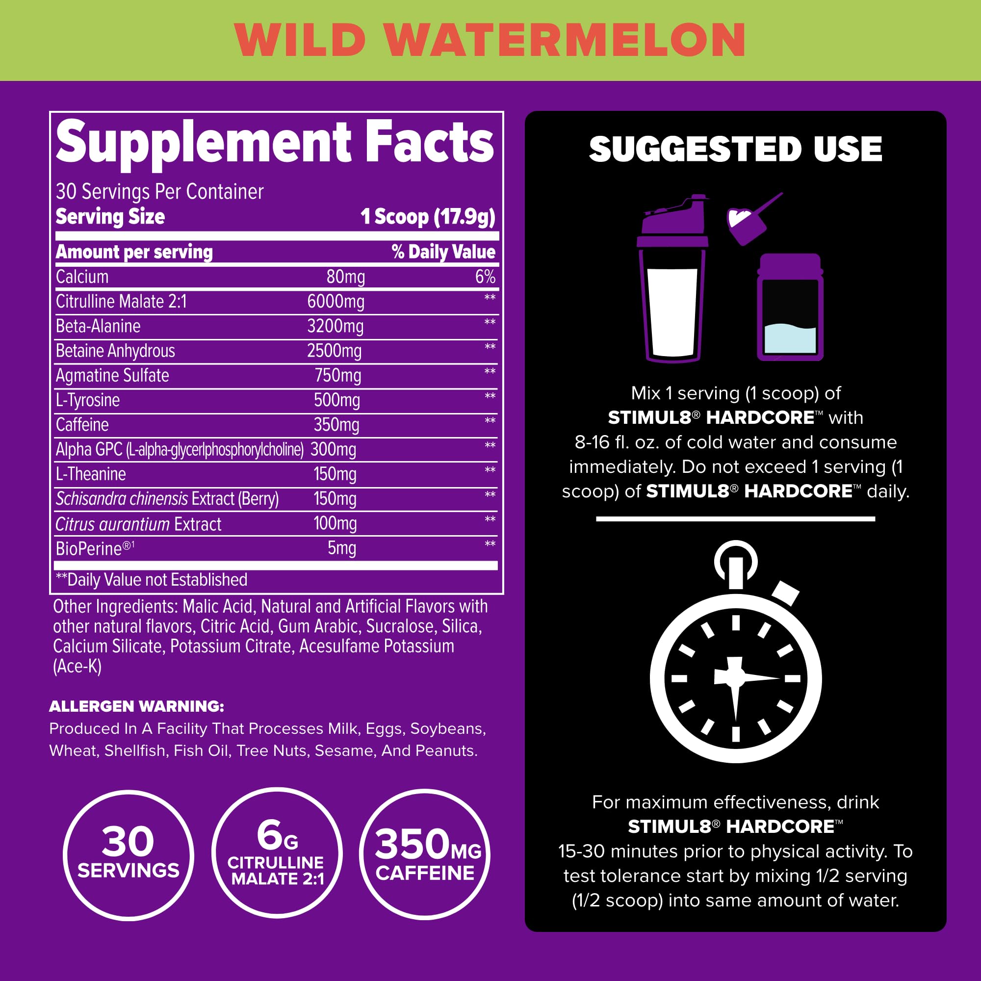 FINAFLEX Stimul8 Hardcore Wild Watermelon powder jar showcasing premium pre-workout energy blend.