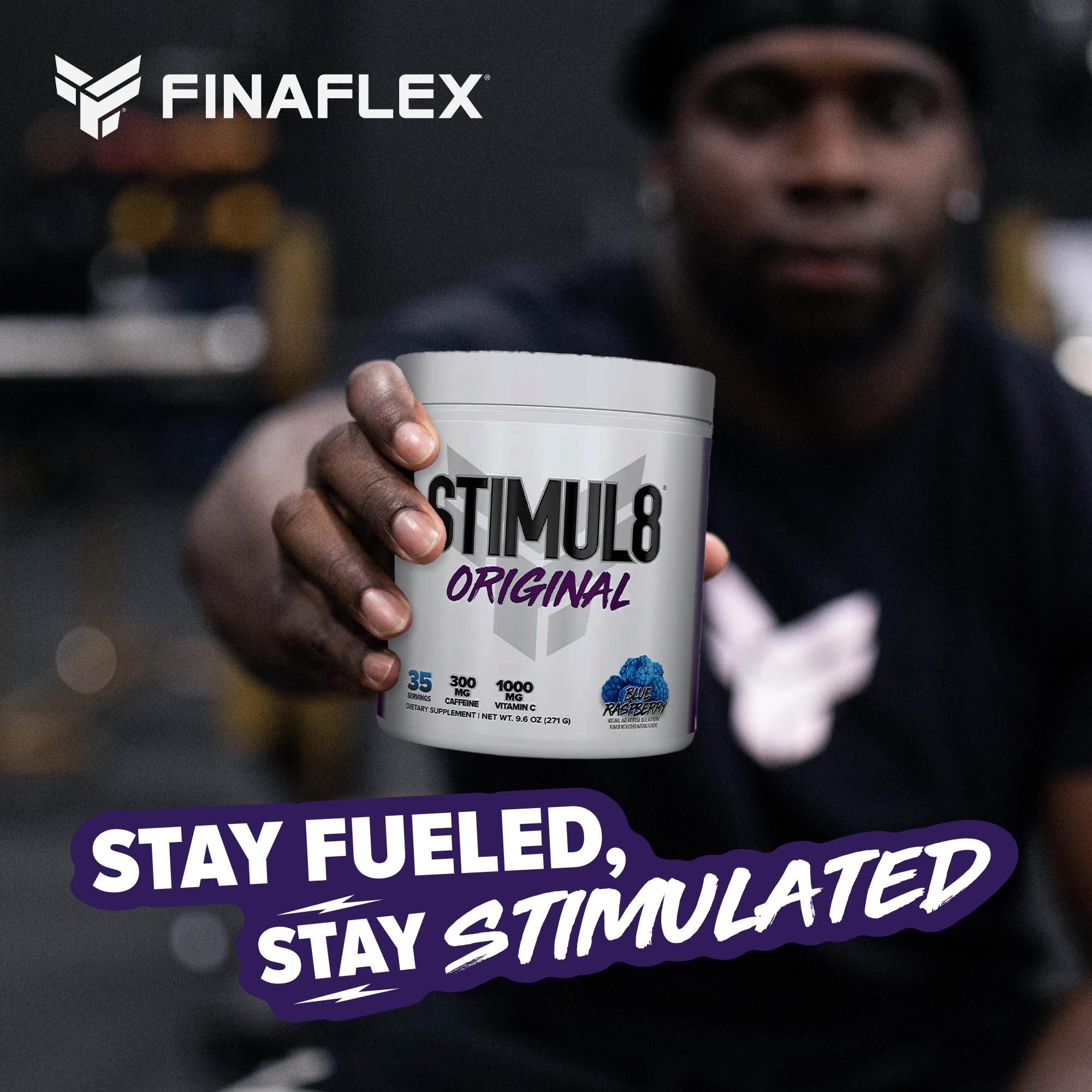 FINAFLEX STIMUL8 ingredients label shows caffeine and vitamin C