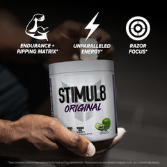 FINAFLEX STIMUL8 serving mix in water, apple flavor appeal.