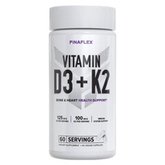 FINAFLEX Vitamin D3 + K2 bottle displaying a label for bone and immune support.