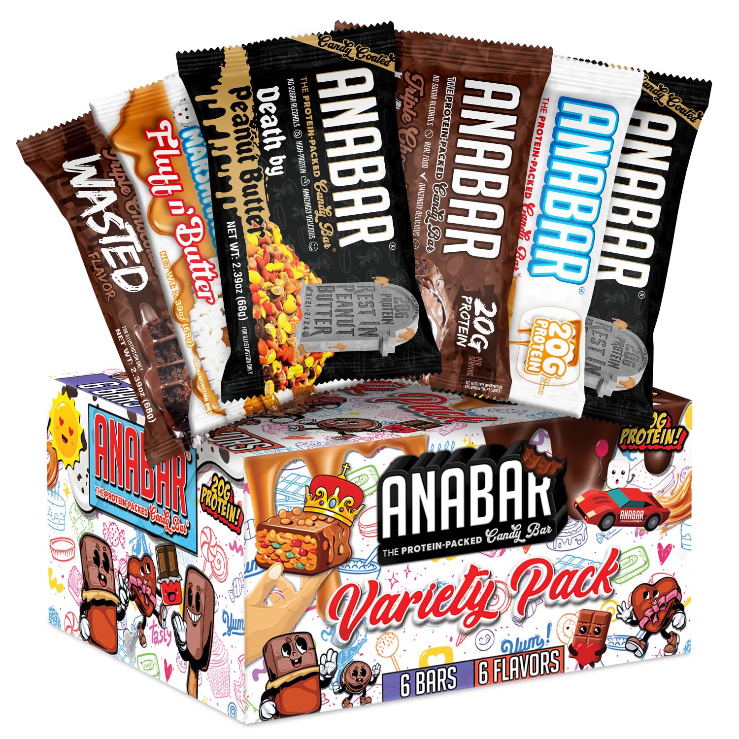 Final Boss Anabar Sampler Box six-bar display for convenient high-protein snacking