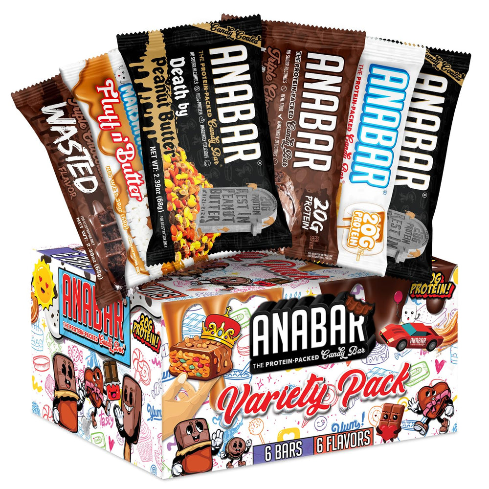 Final Boss Anabar Sampler Box six-bar display for convenient high-protein snacking