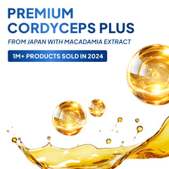 Cordyceps Plus liquid drops added to a glass for quick daily use.