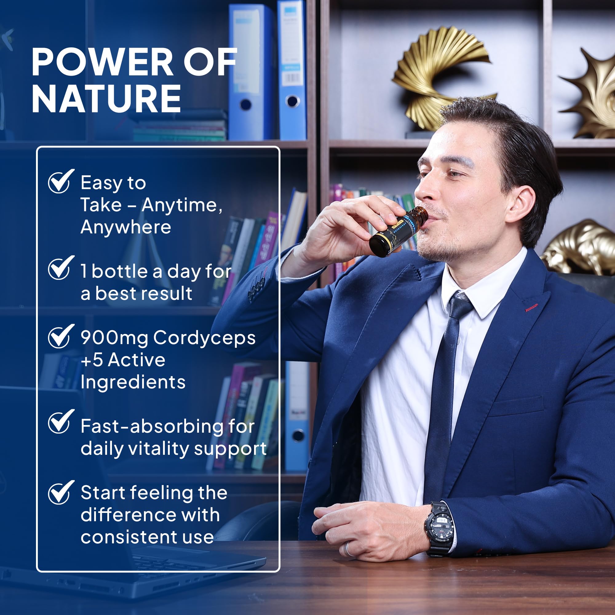 Nutty aroma and smooth texture of Cordyceps Plus drops.
