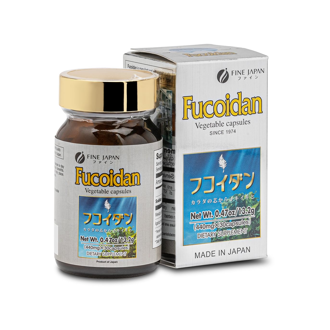 Fine Japan fucoidan mekabu capsules closeup highlights texture and quality.