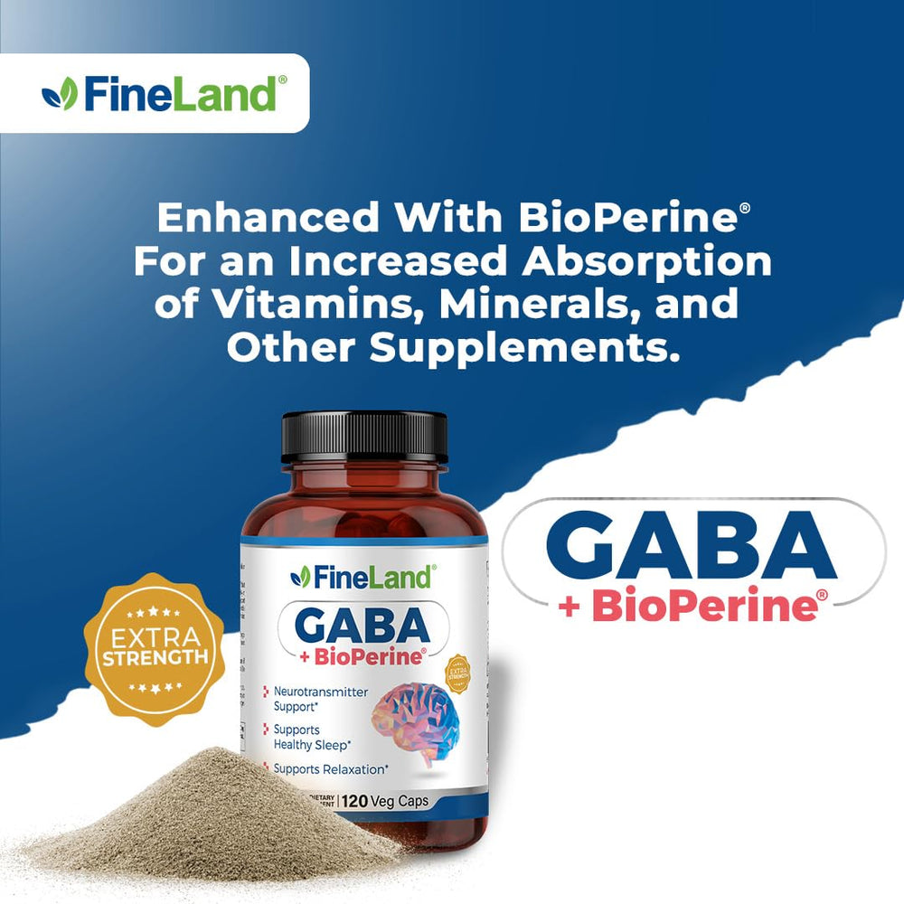 FineLand GABA + BioPerine capsule close-up for daily relaxation.