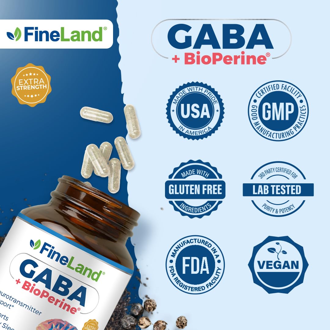 FineLand GABA + BioPerine glossy bottle ready for daily calm.