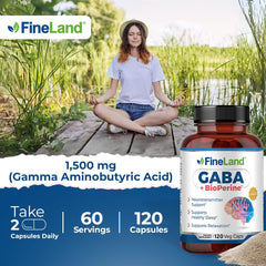 FineLand GABA + BioPerine vegan packaging emphasizes plant-based wellness.