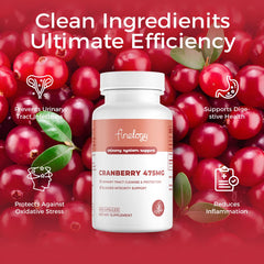 Finelogy Cranberry Pills bottle label highlights non-GMO formulation and sugar-free benefits.