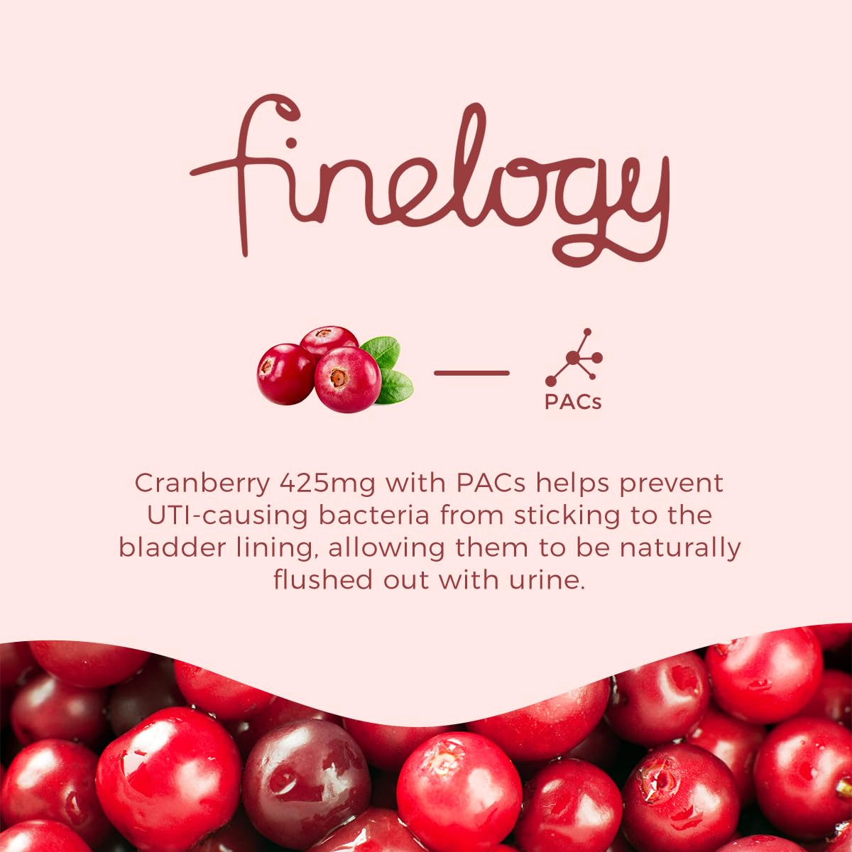 Finelogy Cranberry Pills capsules closeup showcases vegan capsules for daily use.