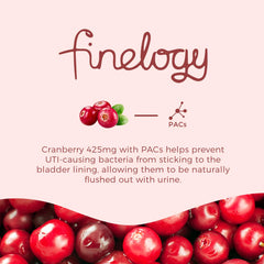 Finelogy Cranberry Pills capsules closeup showcases vegan capsules for daily use.